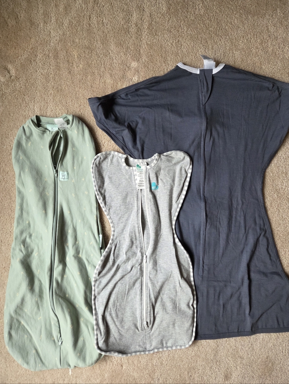 3 Pack Baby Sleep Sacks - Gray, Heather Gray, Mint